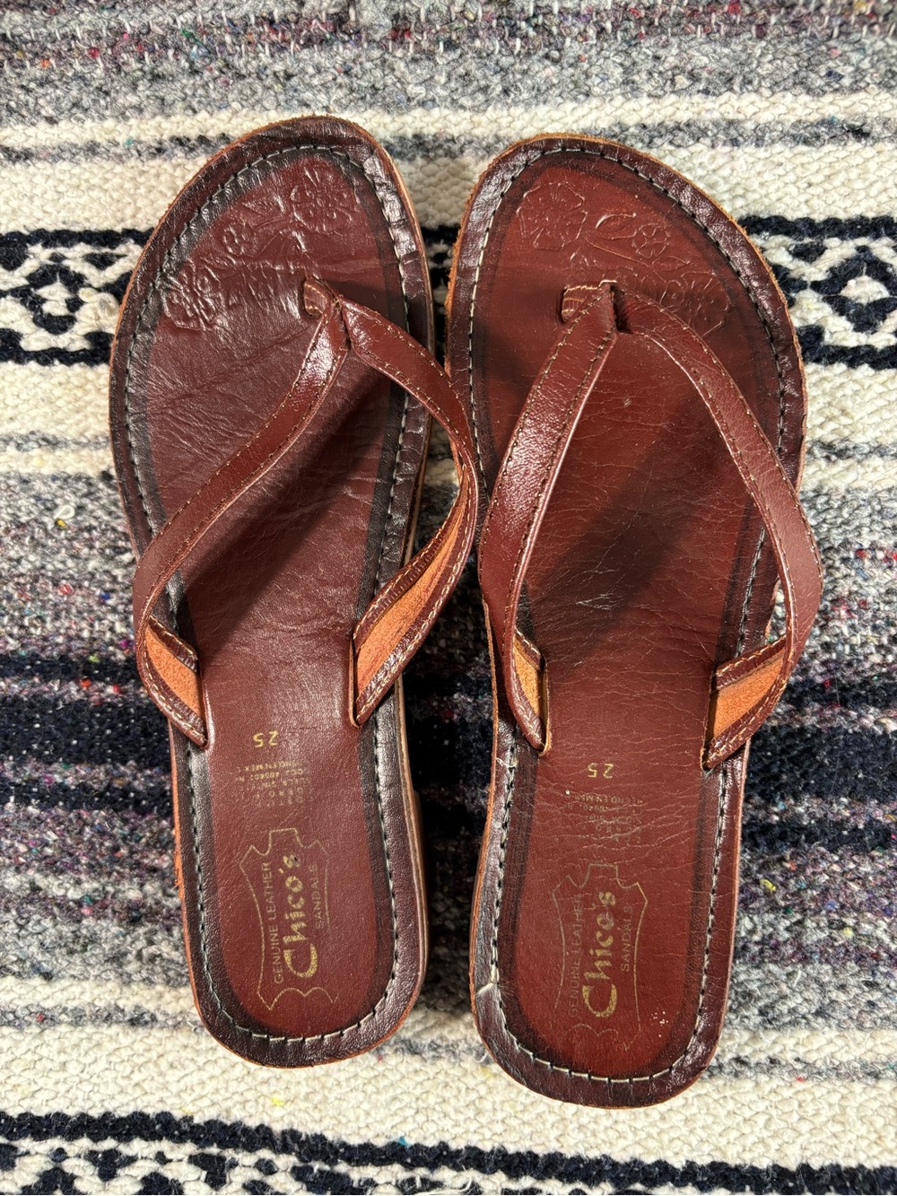 Mexican Brown Leather Sandal Flip Flops Womens 8/8.5 Souvenir Resortwear